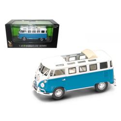 1962 Volkswagen Microbus Van Bus Blue With Open Roof 1-43 Diecast Car By Road Signature 43208bl