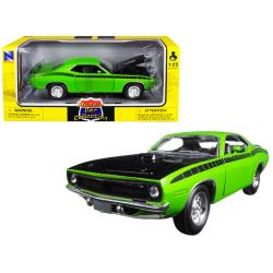 1970 Plymouth Cuda Green With Black 1-25 Diecast Model Car By New Ray 71873a