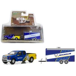 2016 Ford F-150 Michelin Tires And Enclosed Car Trailer Michelin Tires Racing Hitch And Tow Series 13 1-64 Diecast Model Car By Greenlight 32130c