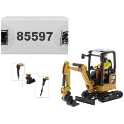 Cat Caterpillar 301.7 Cr Next Generation Mini Hydraulic Excavator With Work Tools And Operator High Line Series 1-50 Diecast Model By Diecast Masters 85597