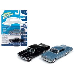 1963 Chevrolet Impala Ss Hardtop Silver Blue Metallic And 1965 Chevrolet Impala Ss Hardtop Black 2 Piece Set Limited Edition To 2,004 Pieces Worldwide 1-64 Diecast Model Cars By Johnny Lightn Jlsp080